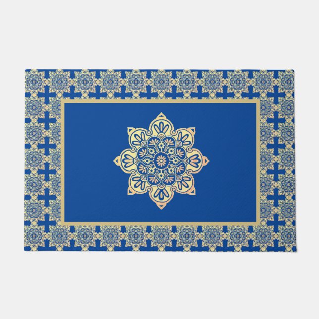 Felpudo Doormat con medallón azul y oro (Anverso)