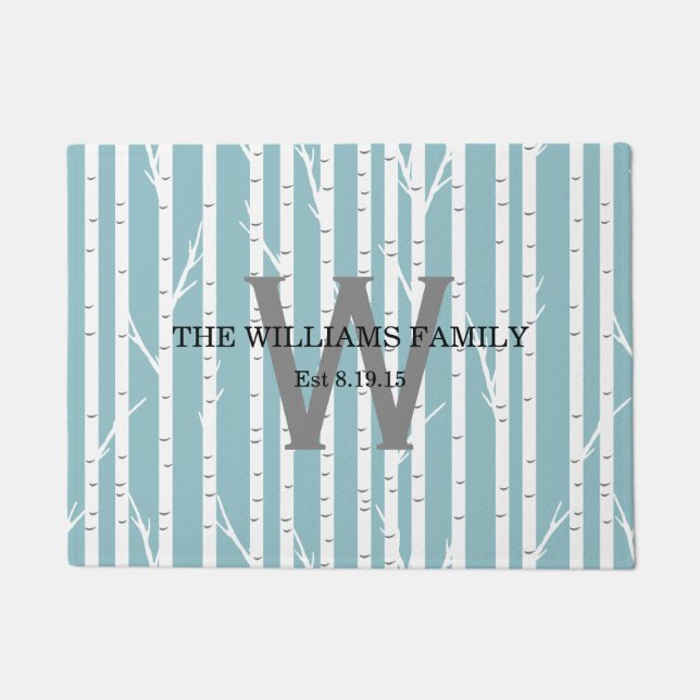 Felpudo Doormat con monograma del árbol de abedul (Anverso)