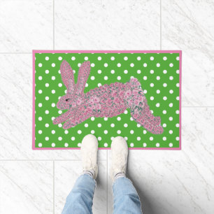 Felpudo Doormat conejo de rosas rosadas de pascua