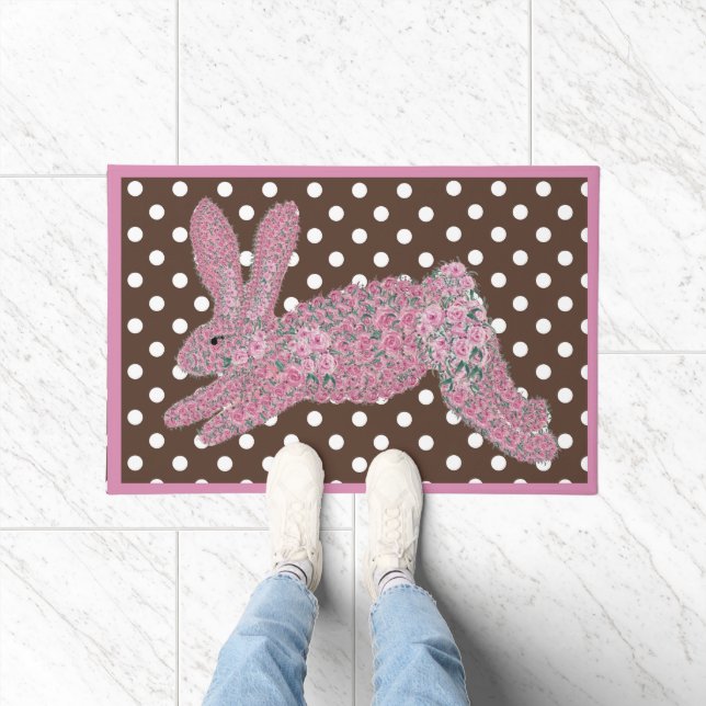Felpudo Doormat conejo de rosas rosadas de pascua (Interior)