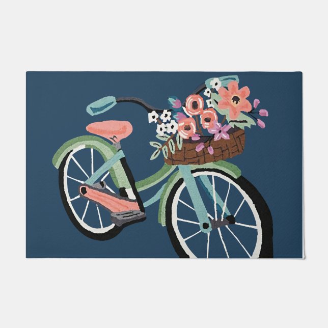 Felpudo  Doormat de bicicleta floral, mate azul lindo (Anverso)