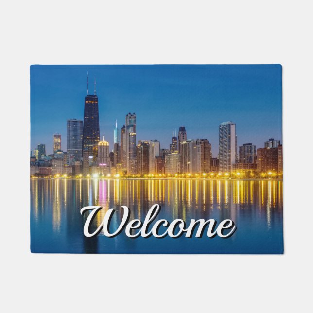 Felpudo Doormat de bienvenida a Chicago Dawn (Anverso)