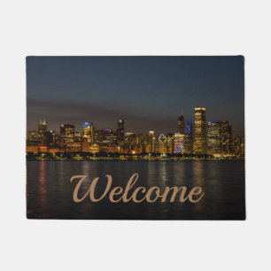 Felpudo Doormat de bienvenida a Chicago Night Cityscape