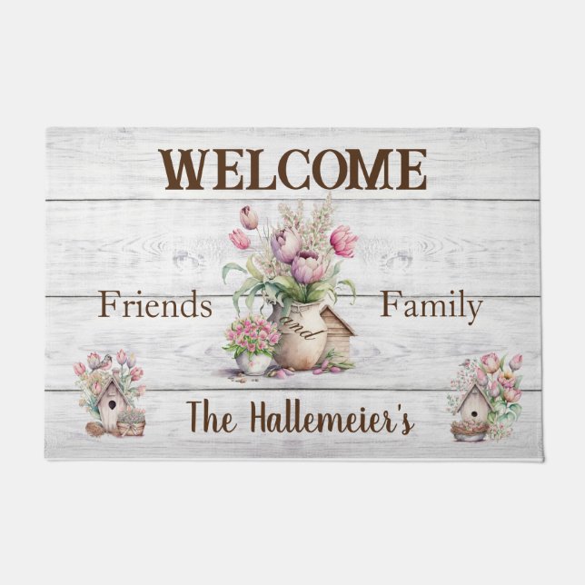 Felpudo Doormat de bienvenida a Farmhouse Country Spring (Anverso)