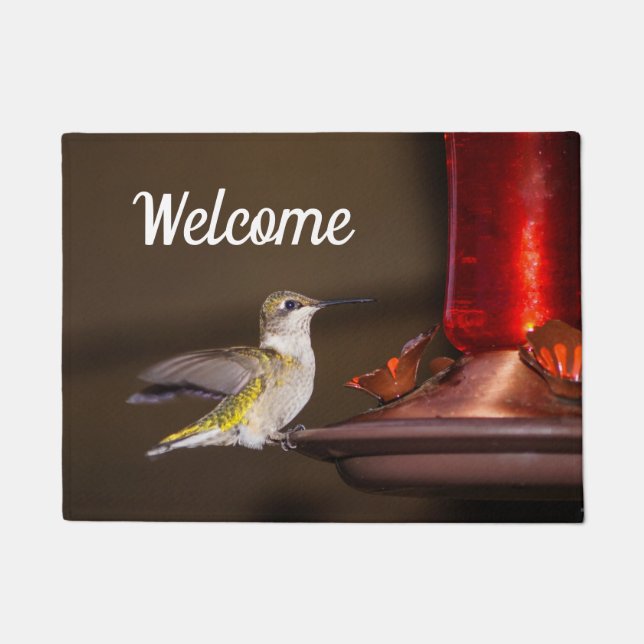 Felpudo Doormat de bienvenida a Hummingbird (Anverso)