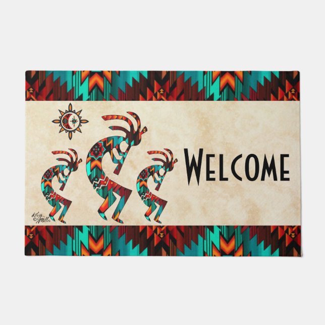 Felpudo Doormat de bienvenida a Kokopelli (Anverso)