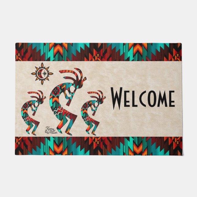 Felpudo Doormat de bienvenida a Kokopelli (Anverso)