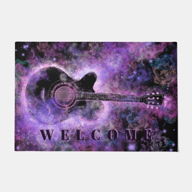 Felpudo Doormat de bienvenida a la música rock guitarra (Anverso)