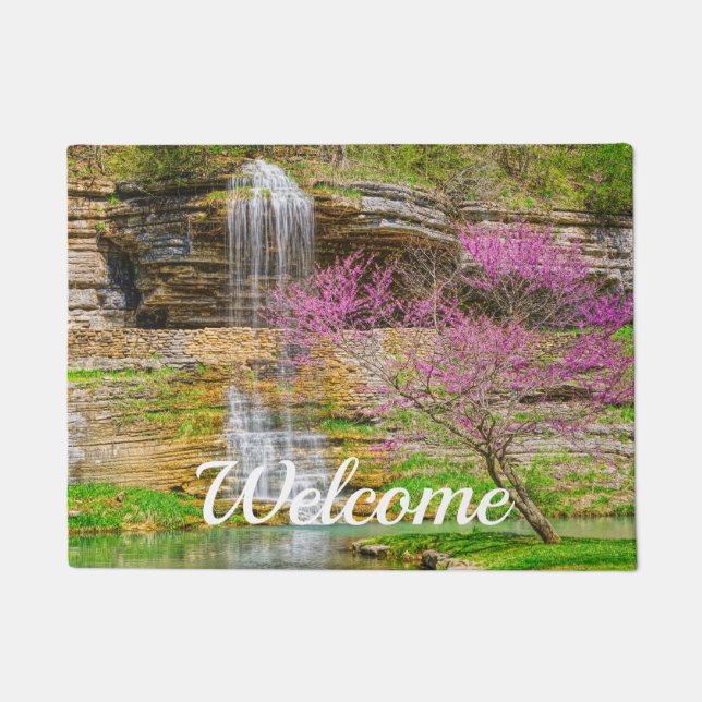Felpudo Doormat de bienvenida a Ozarks Waterfall Spring Bl (Anverso)