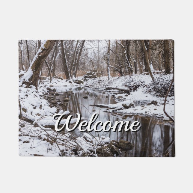 Felpudo Doormat de bienvenida a Snow Riverside (Anverso)