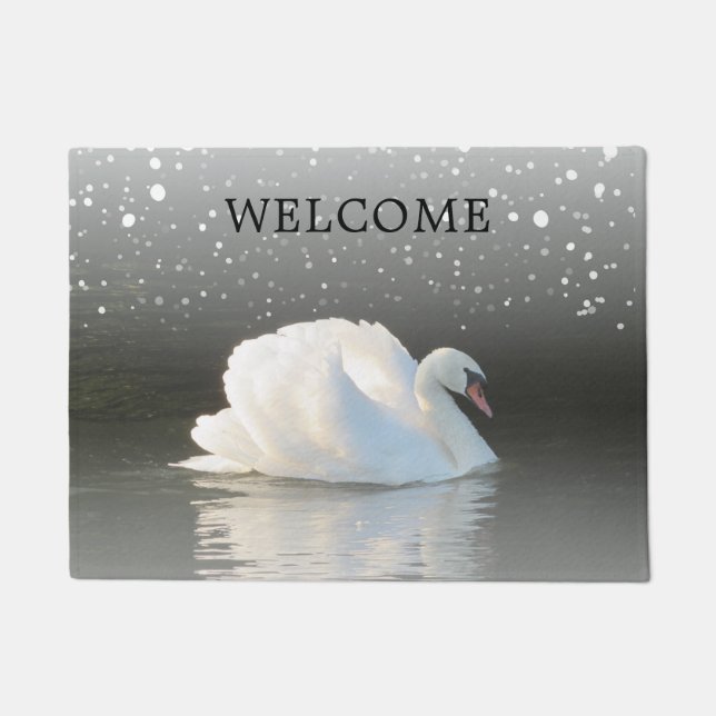 Felpudo Doormat de bienvenida a Winter Swan (Anverso)