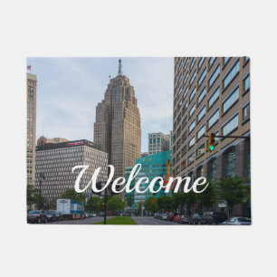 Felpudo Doormat de bienvenida al centro de Detroit
