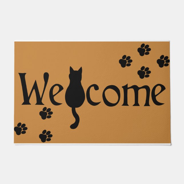 Felpudo Doormat de bienvenida al gato, felina felina felin (Anverso)