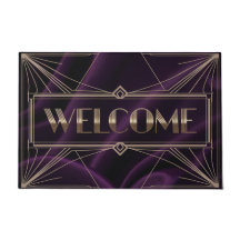Doormat de bienvenida Art Deco púrpura