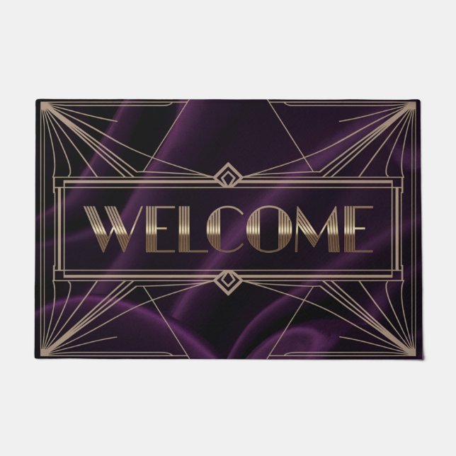 Felpudo Doormat de bienvenida Art Deco púrpura (Anverso)