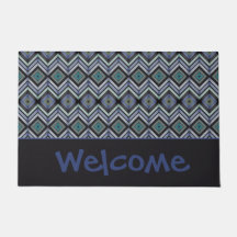 Doormat de bienvenida azul negro y Verde azulado