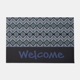 Felpudo Doormat de bienvenida azul negro y Verde azulado