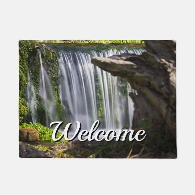 Felpudo Doormat de bienvenida centrado en cascada (Anverso)