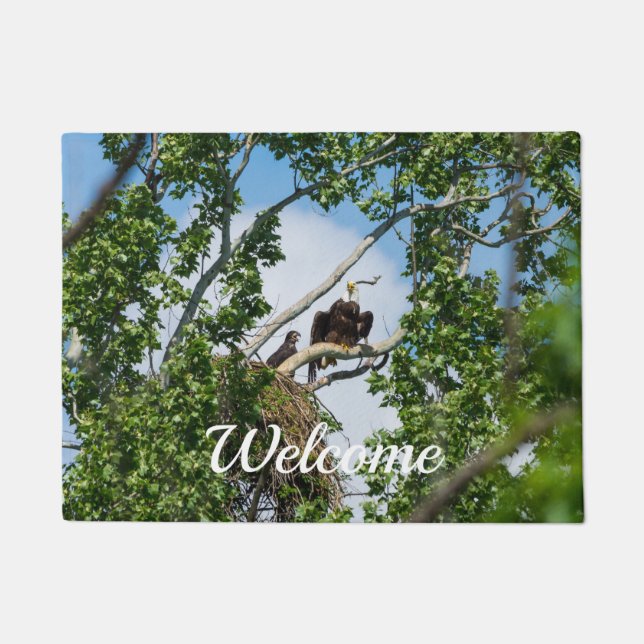 Felpudo Doormat de bienvenida con águilas calientes (Anverso)