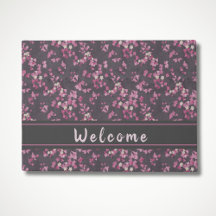 Doormat de bienvenida con flores de cerezo rosa y 