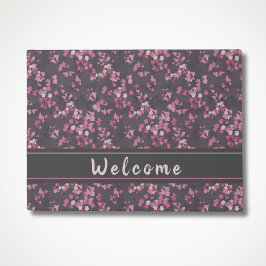Felpudo Doormat de bienvenida con flores de cerezo rosa y 