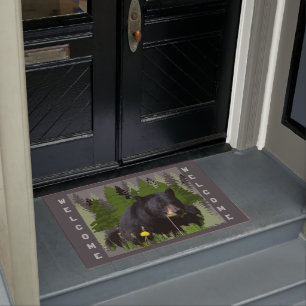 Felpudo Doormat de bienvenida de Black Bear y Dandelion