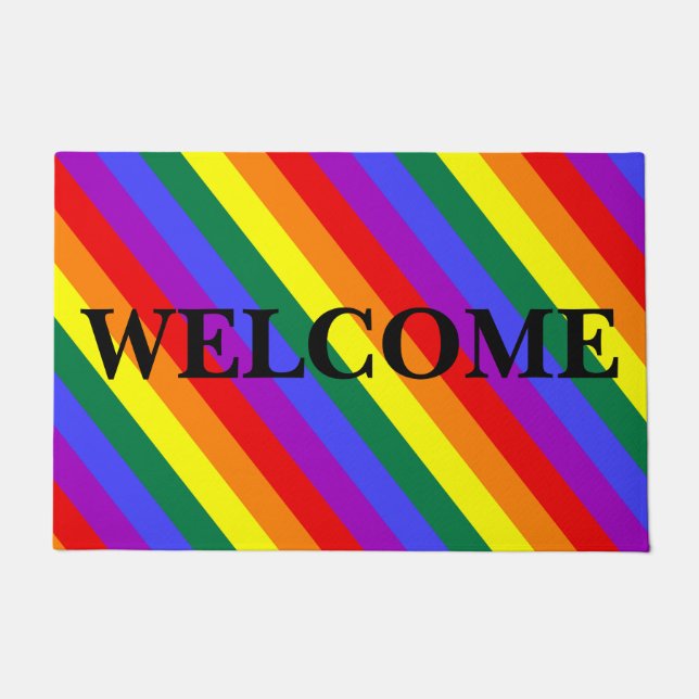 Felpudo Doormat de bienvenida de colores LGBT (Anverso)