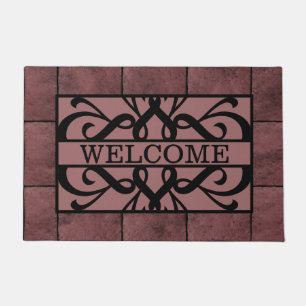 Felpudo Doormat de bienvenida de filigrana roja de ladrill