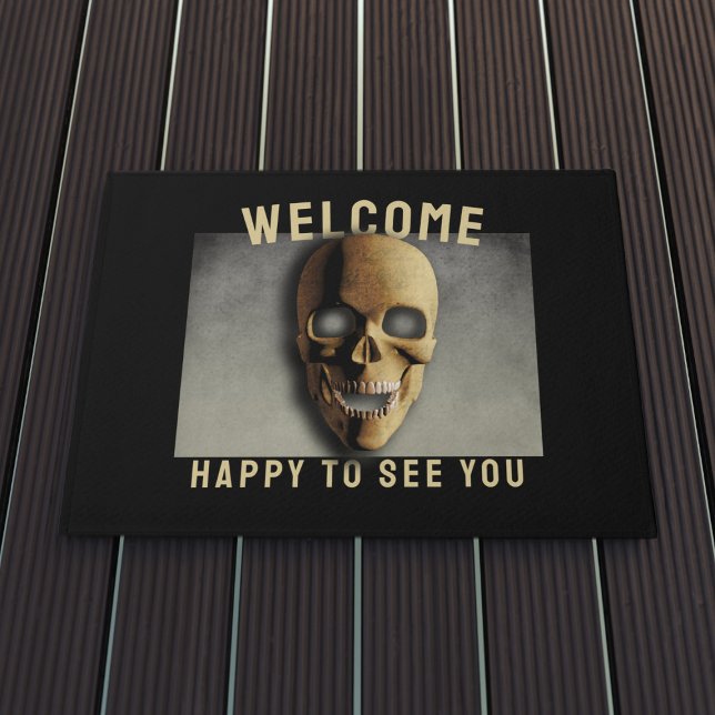 Felpudo Doormat de bienvenida de Halloween Spookll Skull (Happy to see you at my door!)