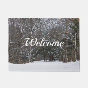 Felpudo Doormat de bienvenida de la nieve cubierta de la c