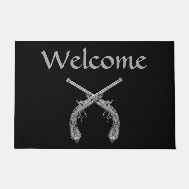 Felpudo Doormat De Bienvenida De Pistol Cruzado (Anverso)