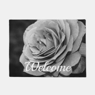 Felpudo Doormat de bienvenida de rosa blanco y negro