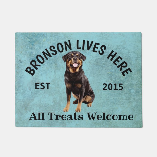 Felpudo Doormat de bienvenida de Rottweiler Personalized D (Anverso)