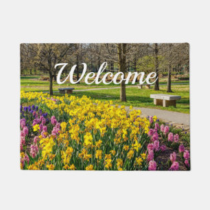 Felpudo Doormat de bienvenida en jardín de flores de temp