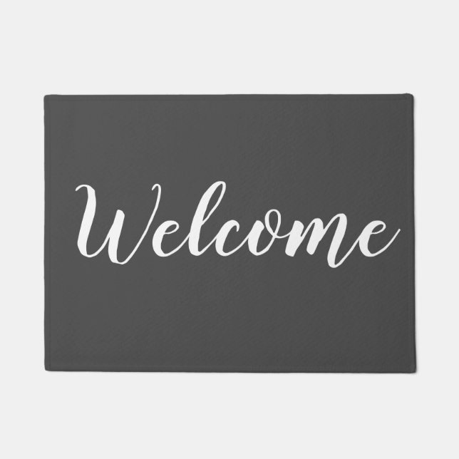 Felpudo Doormat de bienvenida gris oscuro simple (Anverso)