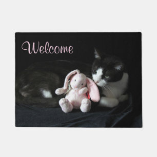 Felpudo Doormat de bienvenida para gatos y conejitos rosad