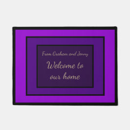 Felpudo Doormat de bienvenida personalizado púrpura en mov
