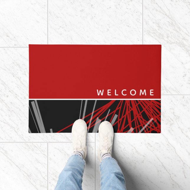 Felpudo Doormat de bienvenida rojo y negro decorativo mode (Interior)