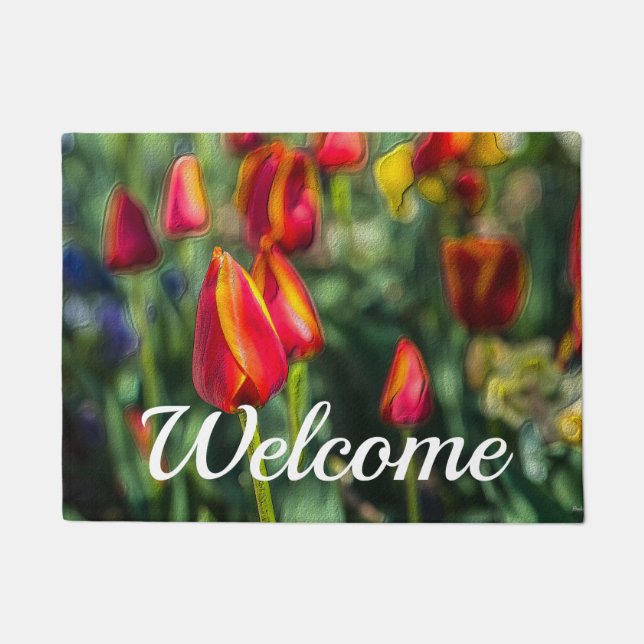 Felpudo Doormat de bienvenida texturizado de Tulip Garden (Anverso)