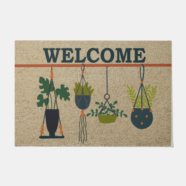Felpudo Doormat de bienvenida tropical | Diseño de la plan (Anverso)