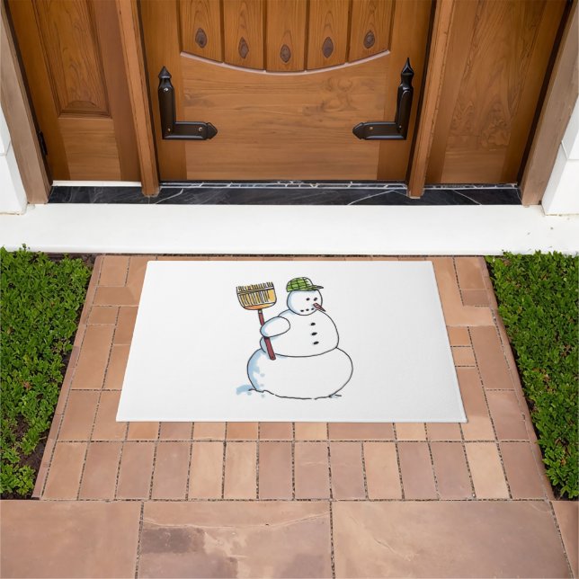 Felpudo Doormat de Broom Snowman (Exterior)