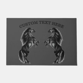 Felpudo Doormat de caballo salvaje negro con texto Persona