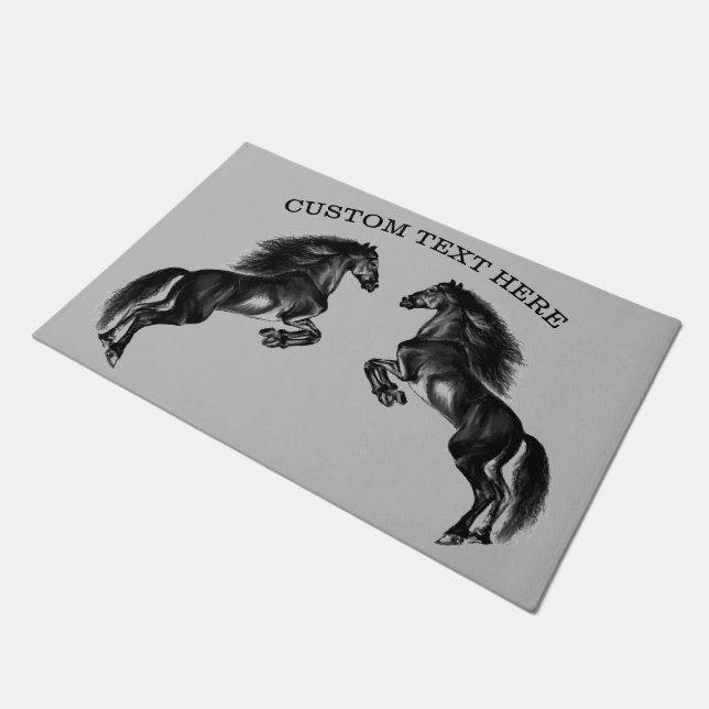 Felpudo Doormat de caballo salvaje negro vertical con text (Angular)
