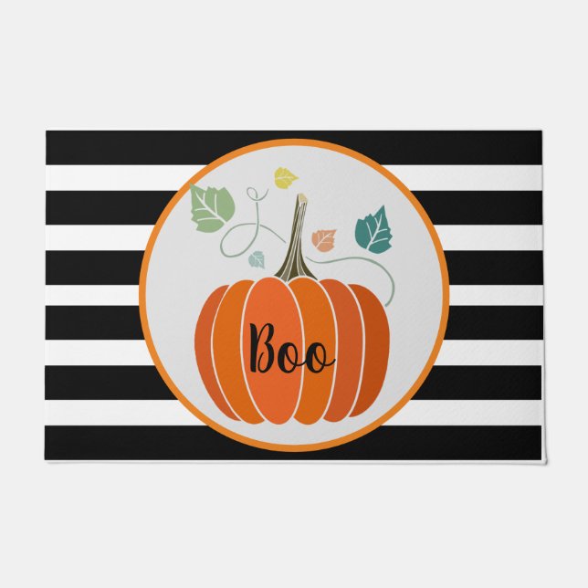 Felpudo Doormat de calabaza "Boo" de Halloween (Anverso)