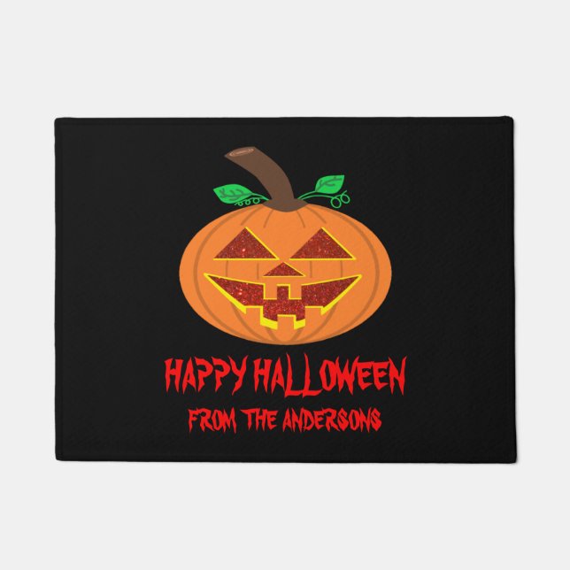 Felpudo Doormat de calabaza de Halloween con ojos rojos (Anverso)