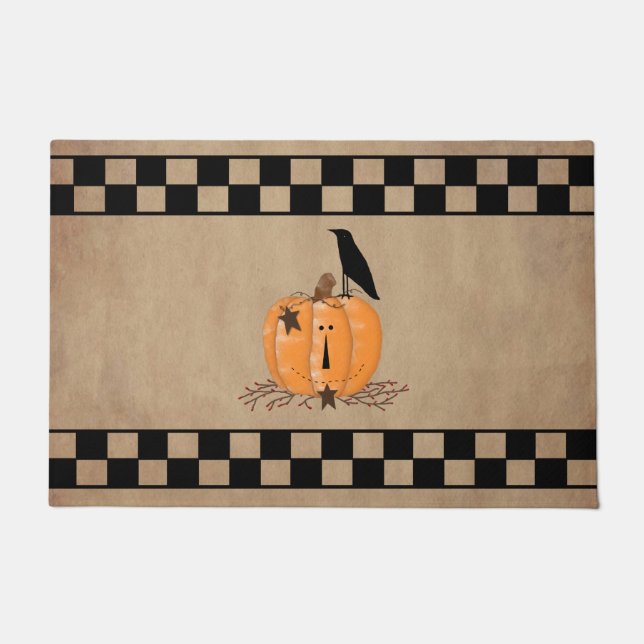 Felpudo Doormat de calabaza primitiva del país (Anverso)