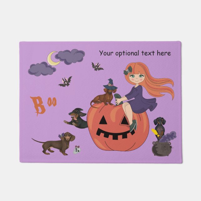 Felpudo Doormat de Dachshund Halloween personalizado (Anverso)