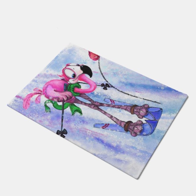 Felpudo Doormat de esquiador Flamingo rosa (Angular)