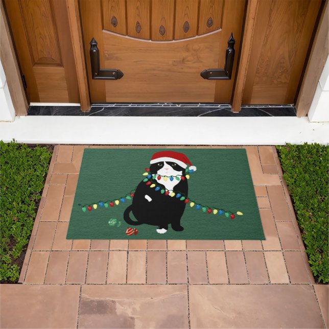 Felpudo Doormat de festividad de gato de pelo largo en Esc (Exterior)