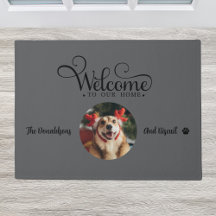 Doormat de fibra de foto de perro de bienvenida